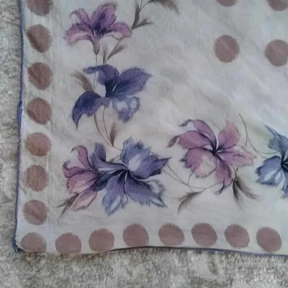 Vintage Floral Dotted Vibrant Scarf Beige Mauve Purple